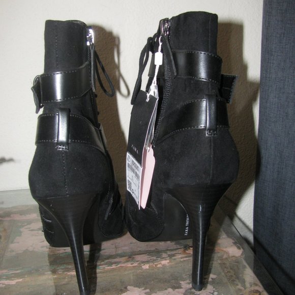 Black Leather High Heel Ankle Booties - Picture 2 of 8